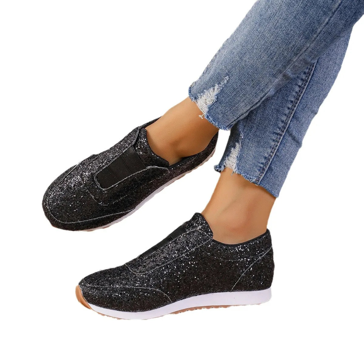 Glitter Slip-On Sneakers | Casual Sparkle Shoes