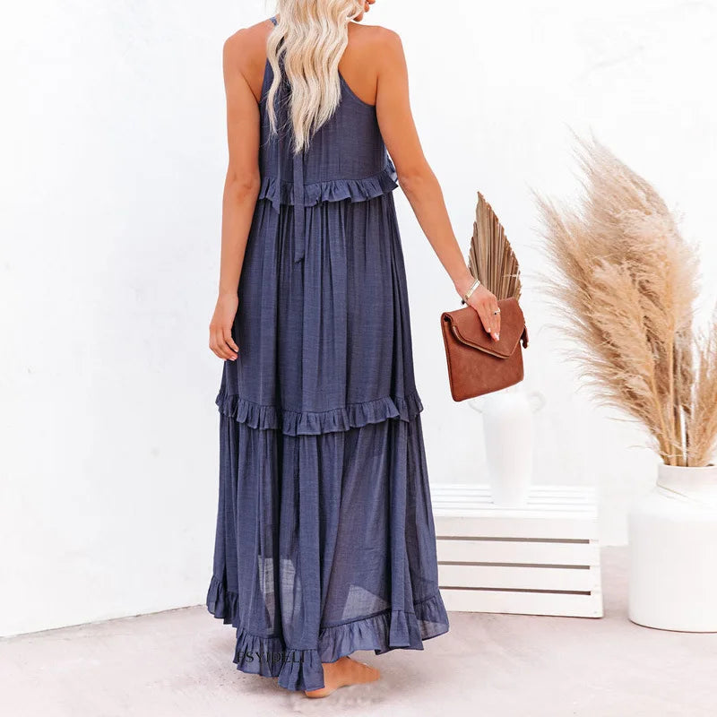 Elegant Boho Maxi Dress | Flowy Ruffle Design