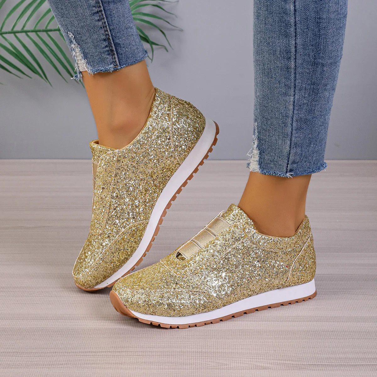 Glitter Slip-On Sneakers | Casual Sparkle Shoes