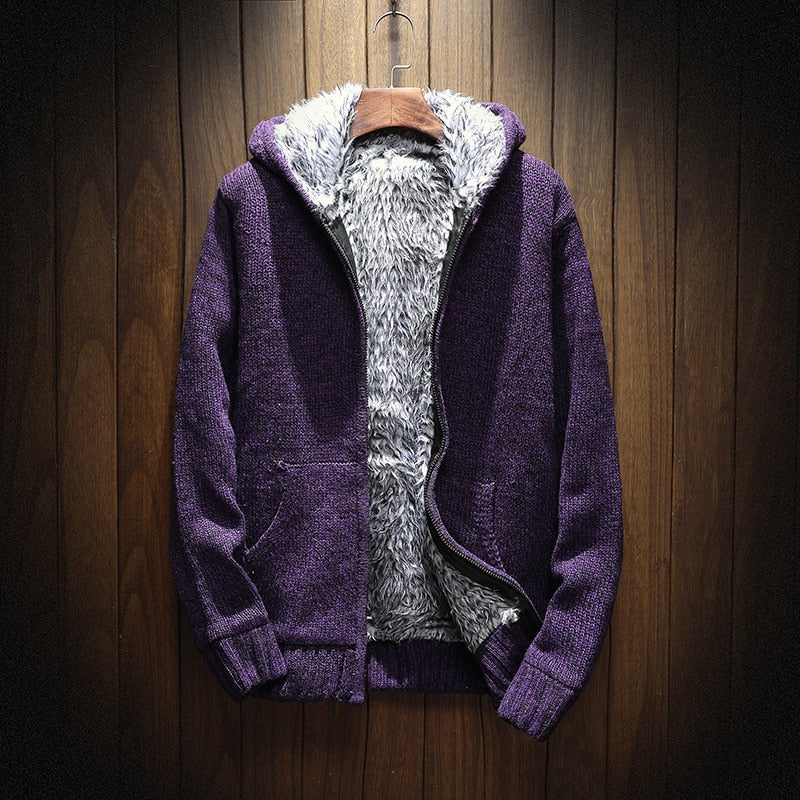 Men’s Knitted Zip-Up Hoodie | Warm Fleece Lining