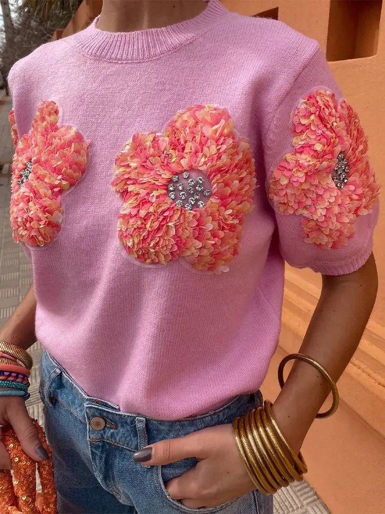 Eva | Flower Pattern Knit Top