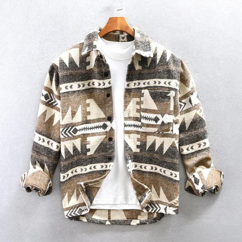 Men's Vintage Aztec Shirt Jacket | Warm & Stylish