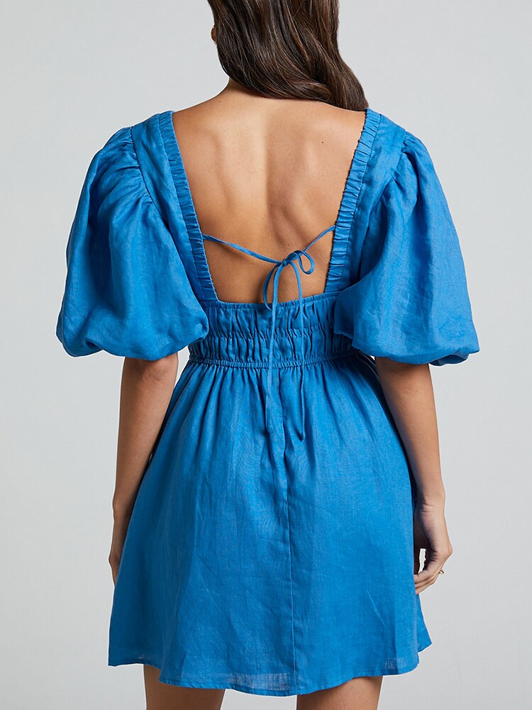 Sophie | Blue dress with puff sleeves