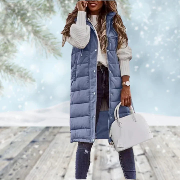 Women's Long Hooded Puffer Vest | Stylish & Warm