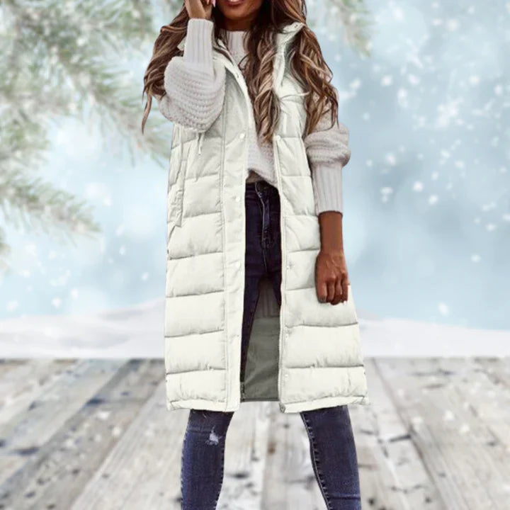 Women's Long Hooded Puffer Vest | Stylish & Warm