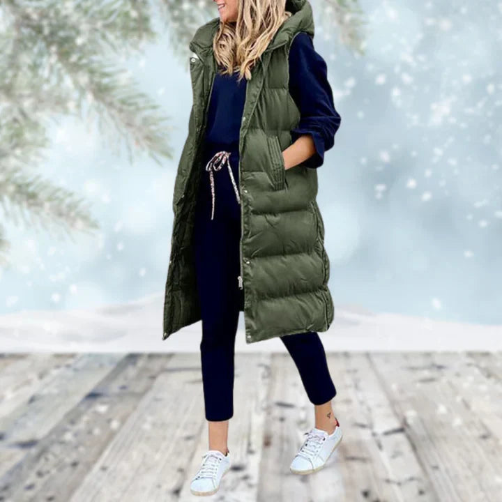 Women's Long Hooded Puffer Vest | Stylish & Warm