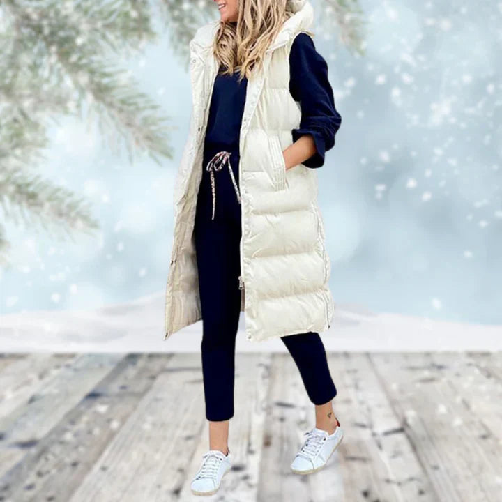 Women's Long Hooded Puffer Vest | Stylish & Warm