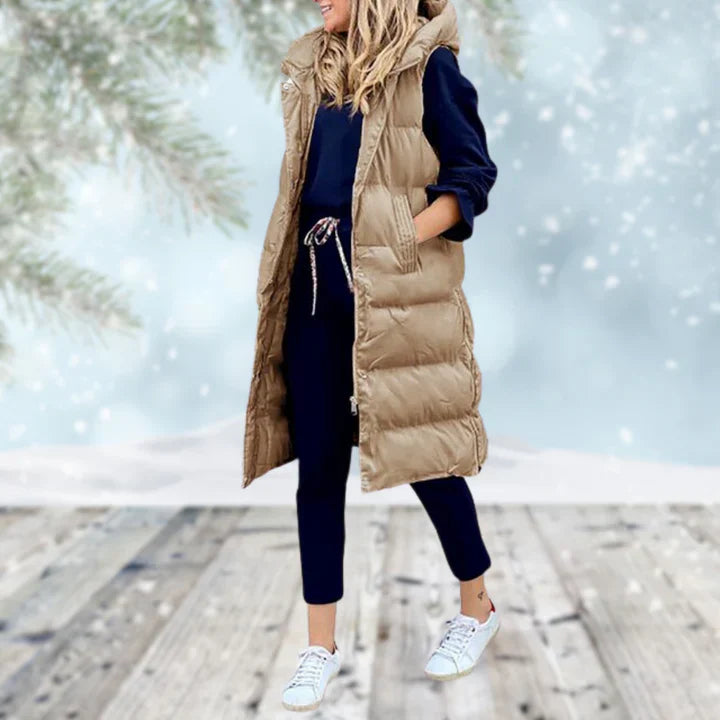 Women's Long Hooded Puffer Vest | Stylish & Warm