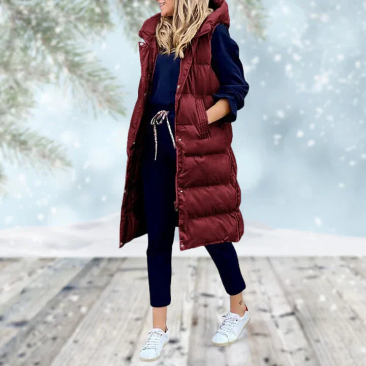 Women's Long Hooded Puffer Vest | Stylish & Warm