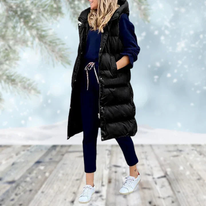 Women's Long Hooded Puffer Vest | Stylish & Warm