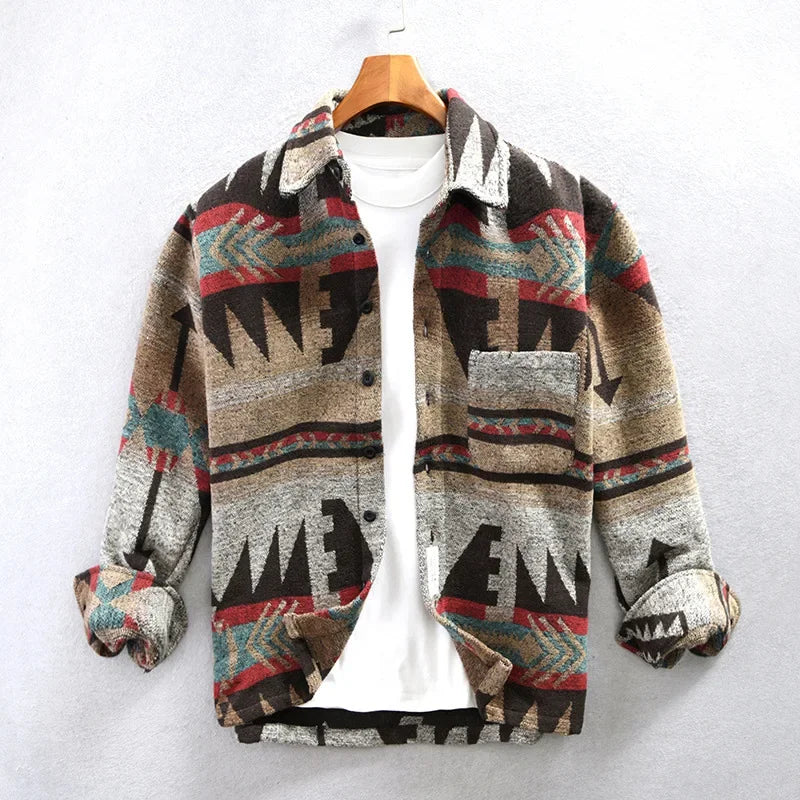 Men's Vintage Aztec Shirt Jacket | Warm & Stylish