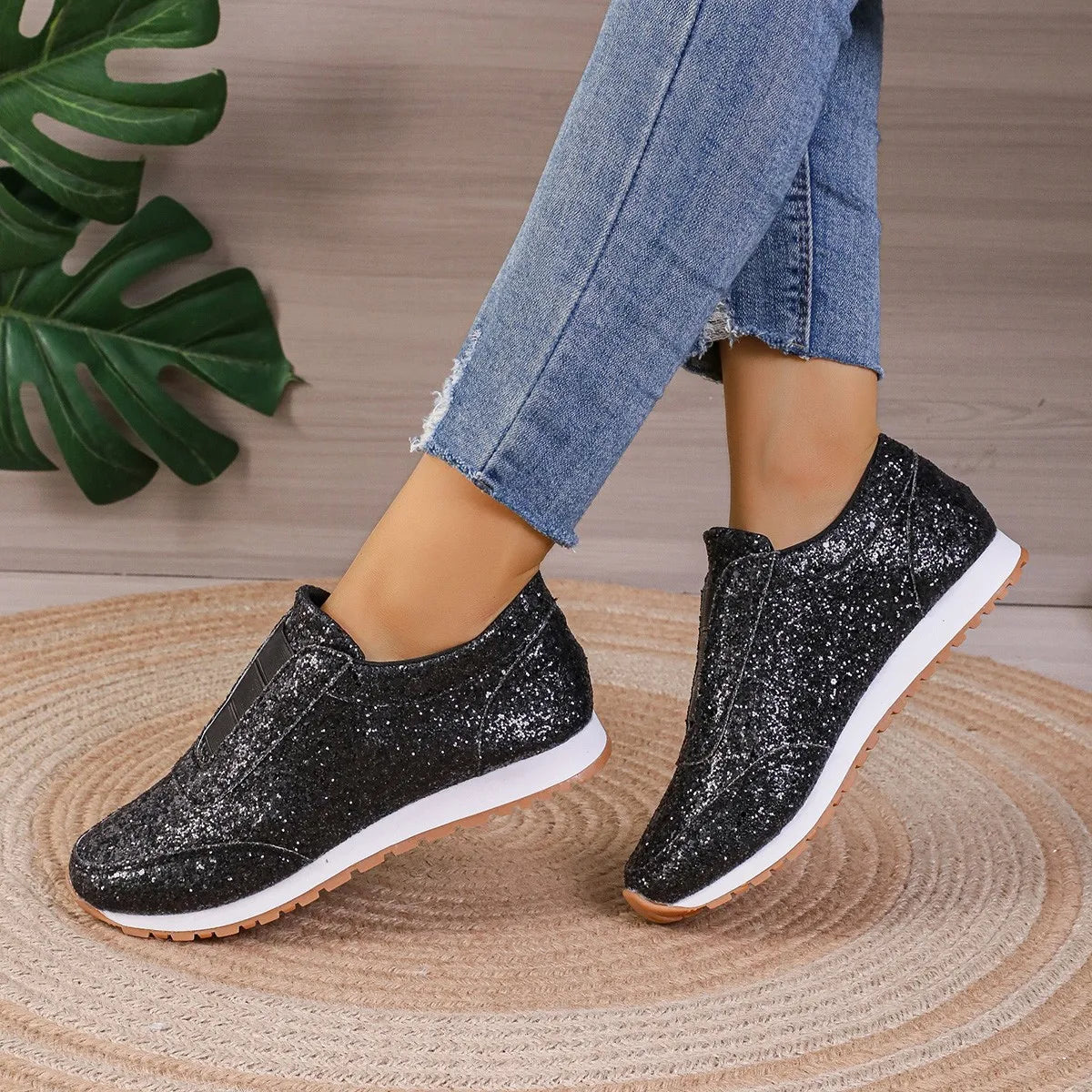 Glitter Slip-On Sneakers | Casual Sparkle Shoes