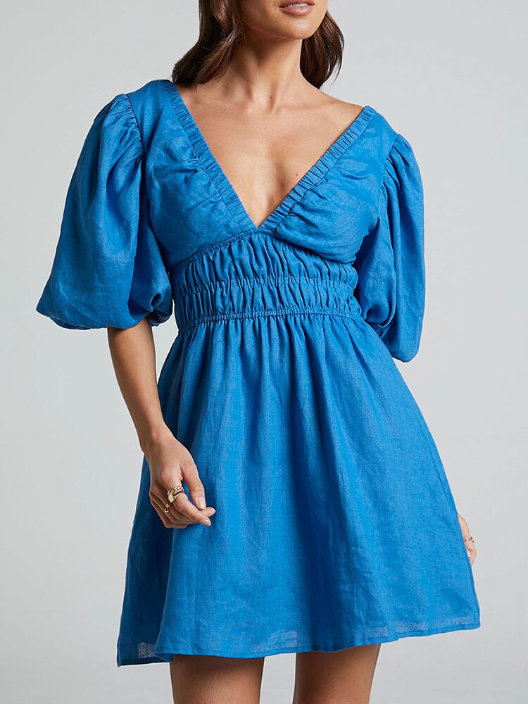 Sophie | Blue dress with puff sleeves