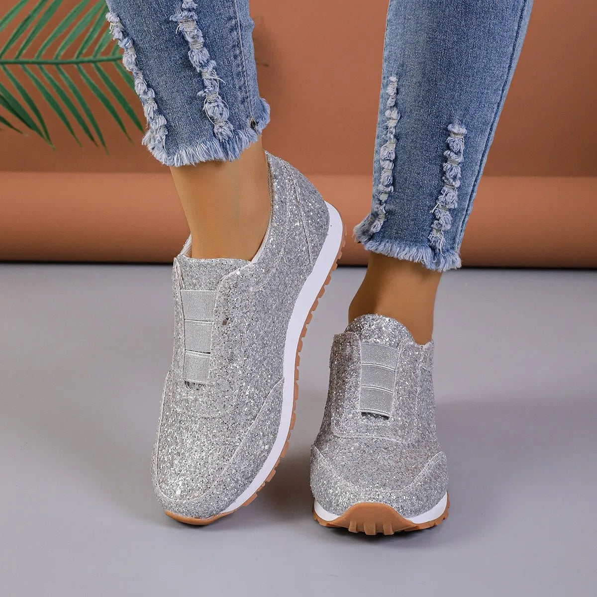 Glitter Slip-On Sneakers | Casual Sparkle Shoes