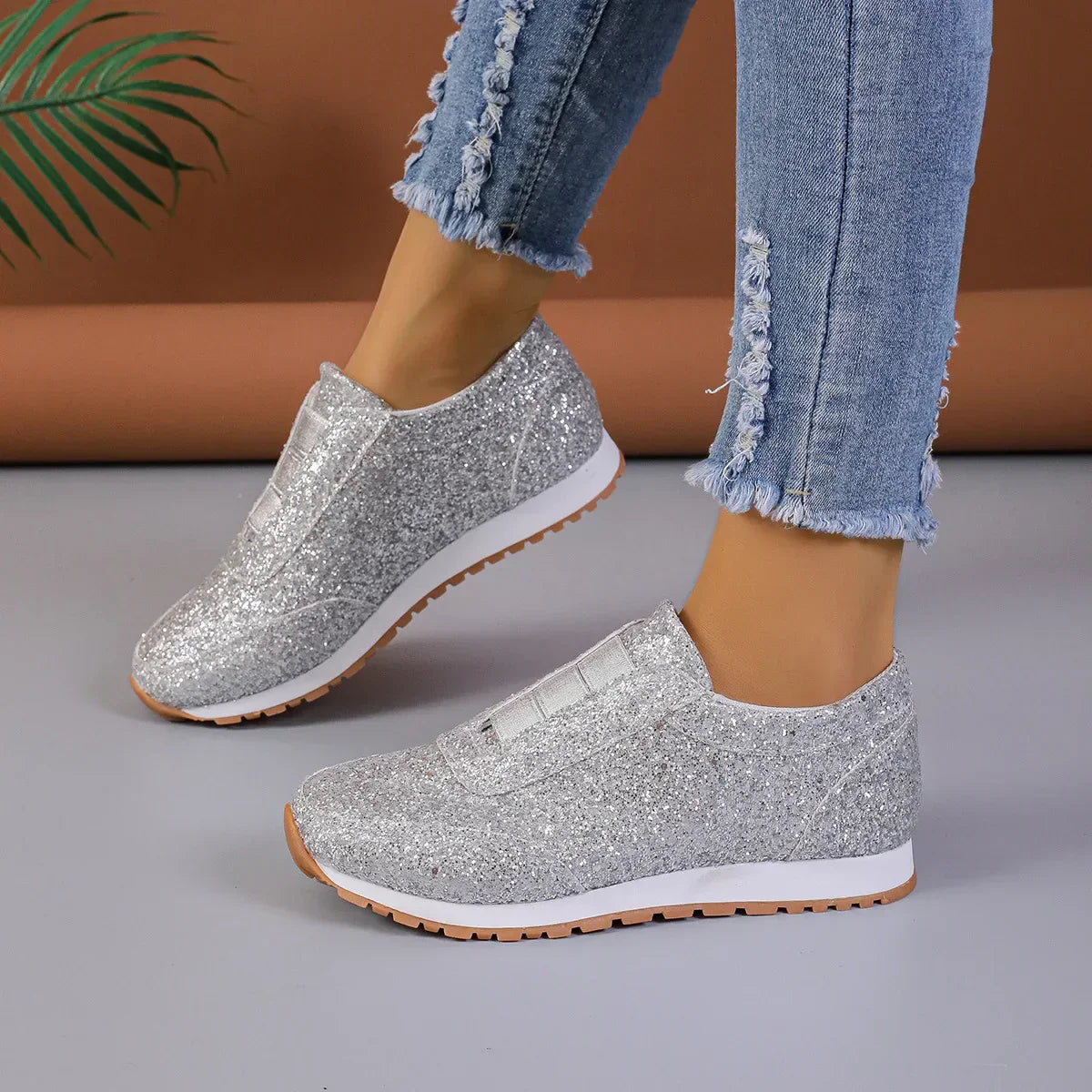 Glitter Slip-On Sneakers | Casual Sparkle Shoes