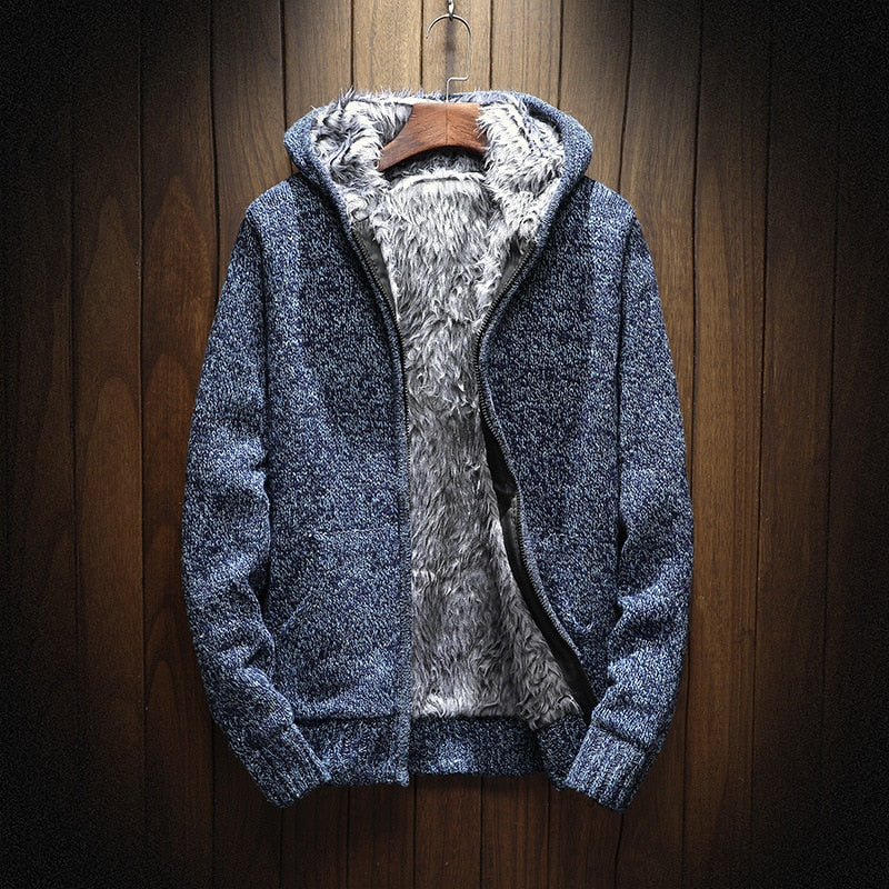 Men’s Knitted Zip-Up Hoodie | Warm Fleece Lining