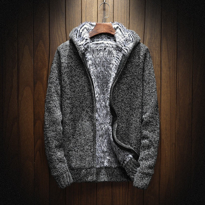 Men’s Knitted Zip-Up Hoodie | Warm Fleece Lining