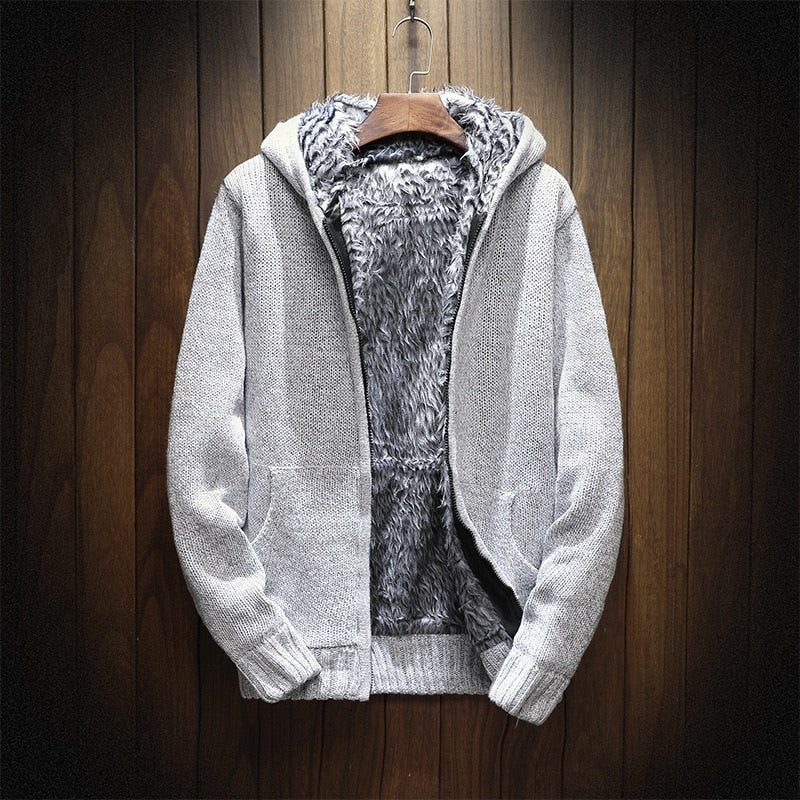 Men’s Knitted Zip-Up Hoodie | Warm Fleece Lining