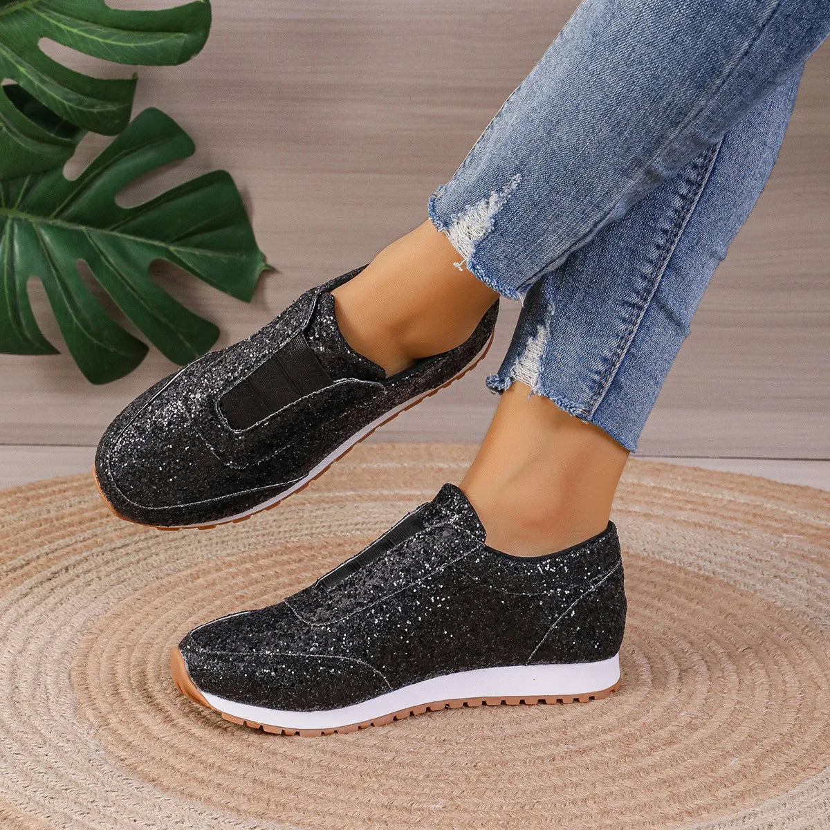 Glitter Slip-On Sneakers | Casual Sparkle Shoes