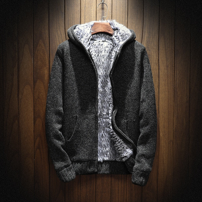 Men’s Knitted Zip-Up Hoodie | Warm Fleece Lining