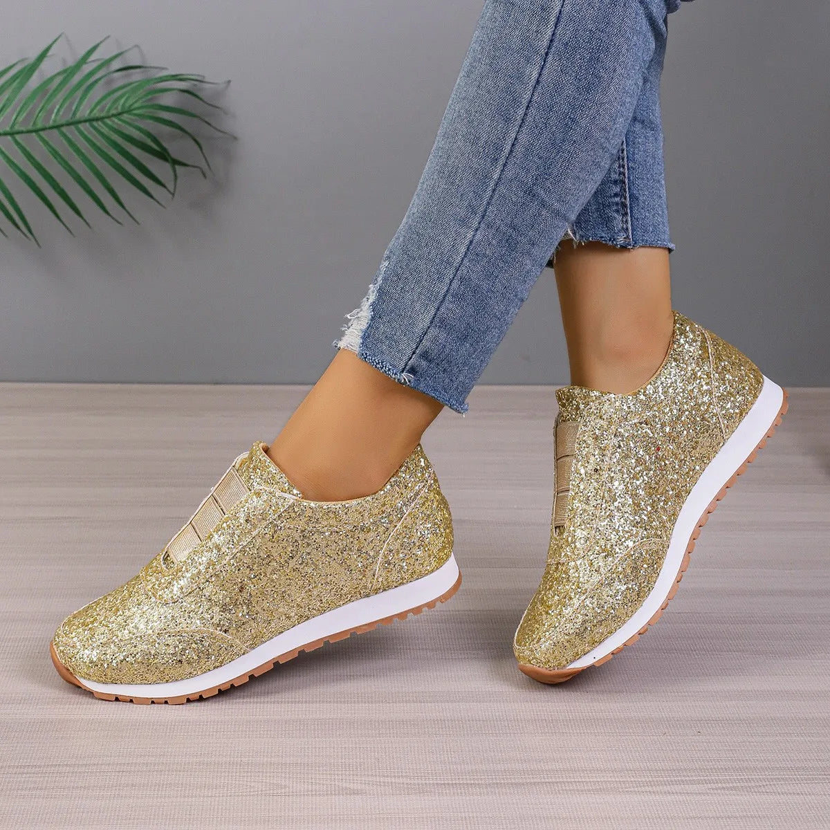 Glitter Slip-On Sneakers | Casual Sparkle Shoes