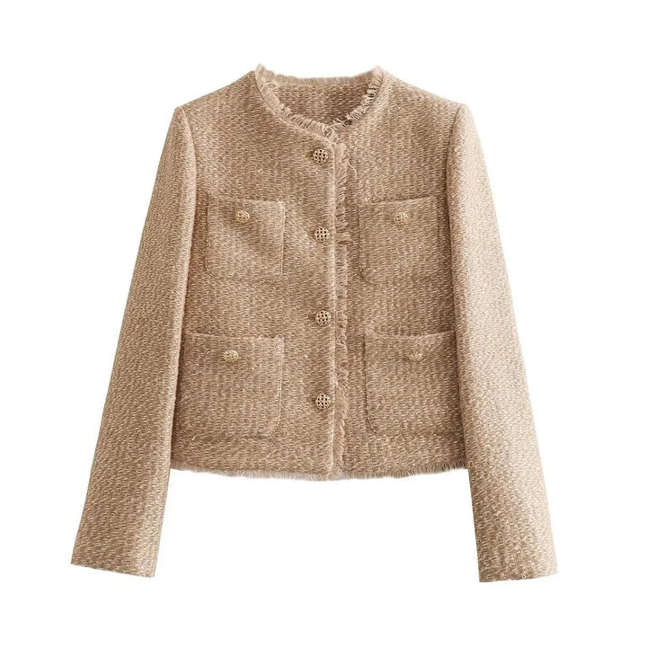 Elegant Tweed Jacket | Chic Gold Button Design