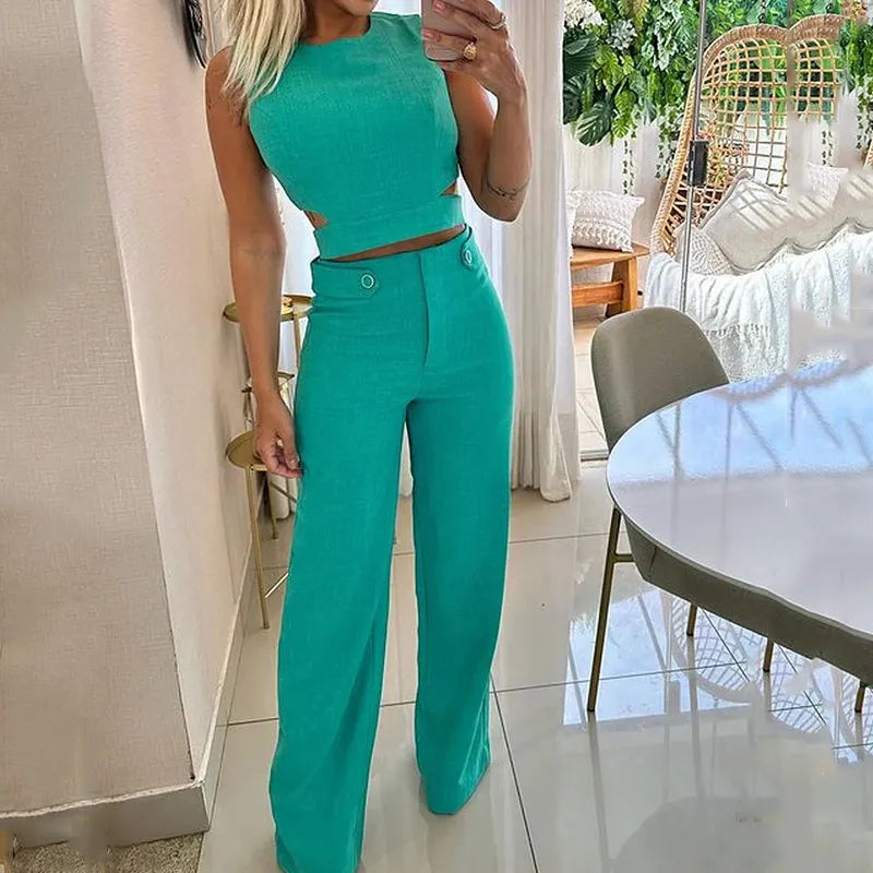 Women's Two-Piece Wide Leg Pants Set | Chic & Stylish