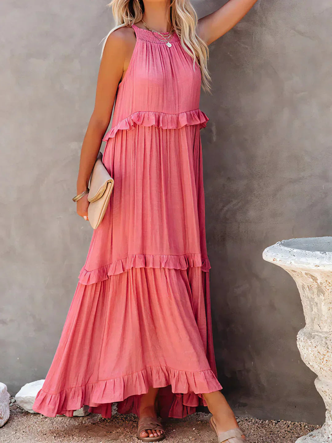 Elegant Boho Maxi Dress | Flowy Ruffle Design