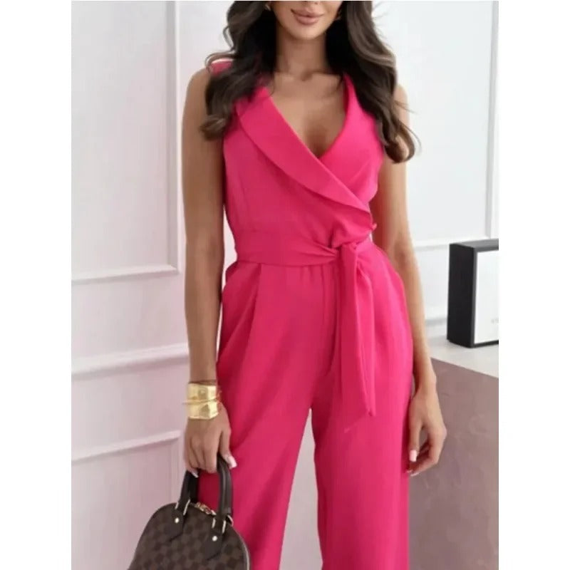 Sleeveless Wide-Leg Jumpsuit | Elegant Belted Design