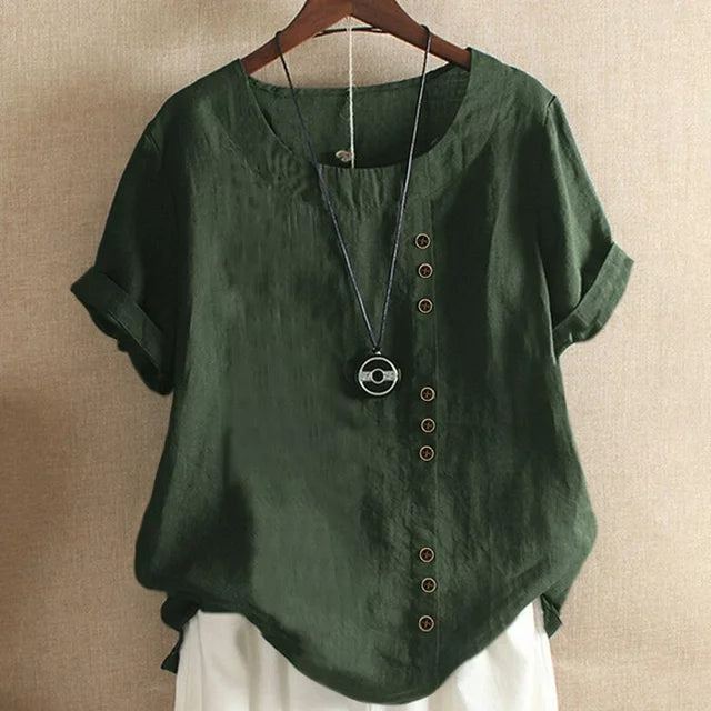 Women's Casual Linen Blouse | Asymmetrical Button Design