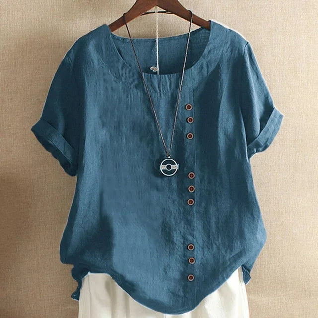 Women's Casual Linen Blouse | Asymmetrical Button Design