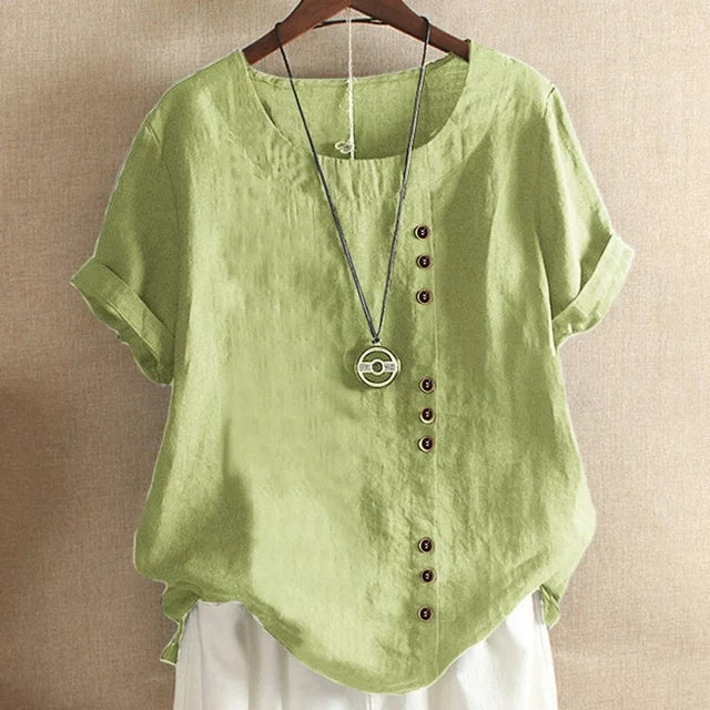 Women's Casual Linen Blouse | Asymmetrical Button Design