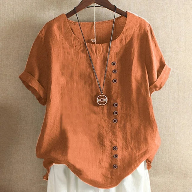 Women's Casual Linen Blouse | Asymmetrical Button Design