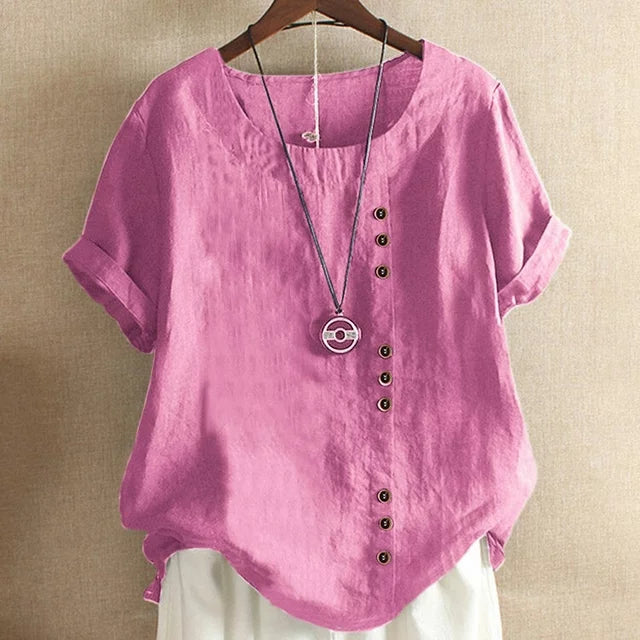 Women's Casual Linen Blouse | Asymmetrical Button Design