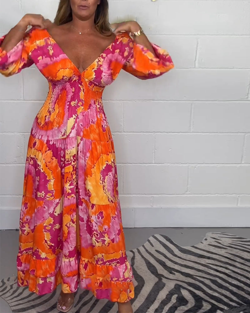 Vibrant Long Dress with V-Neck