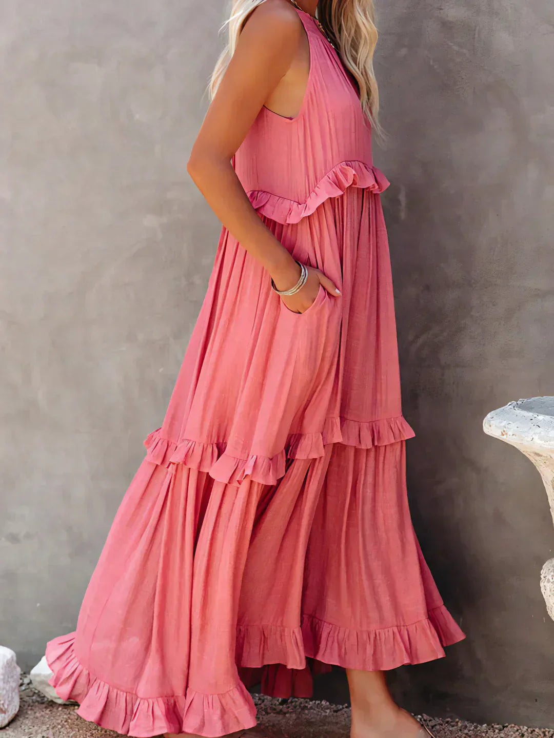 Elegant Boho Maxi Dress | Flowy Ruffle Design