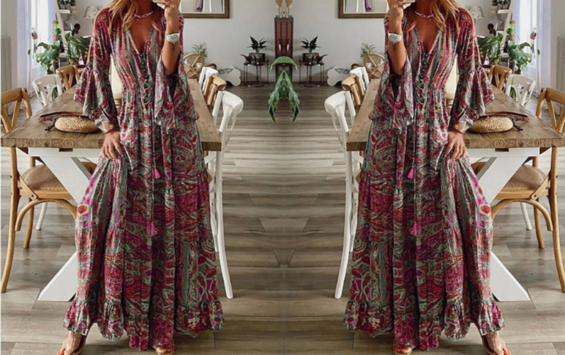 Bohemian Maxi Dress | Vintage-Inspired Paisley Print