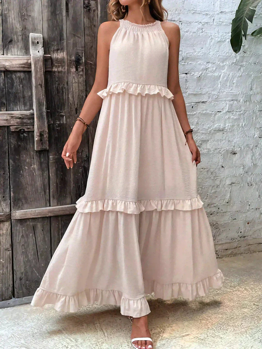 Elegant Boho Maxi Dress | Flowy Ruffle Design