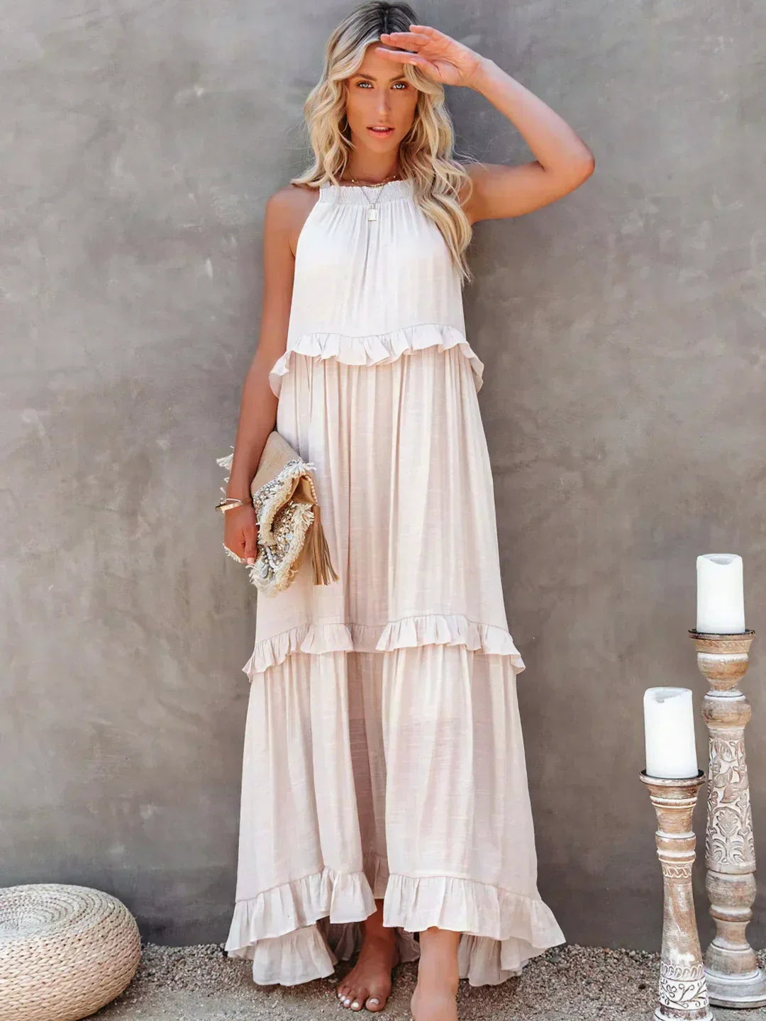 Elegant Boho Maxi Dress | Flowy Ruffle Design