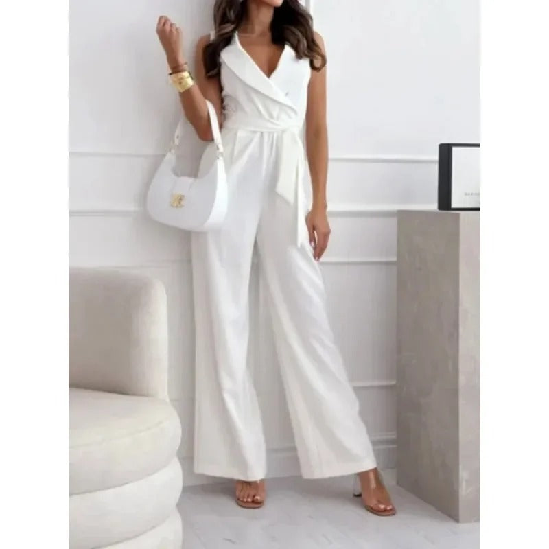 Sleeveless Wide-Leg Jumpsuit | Elegant Belted Design