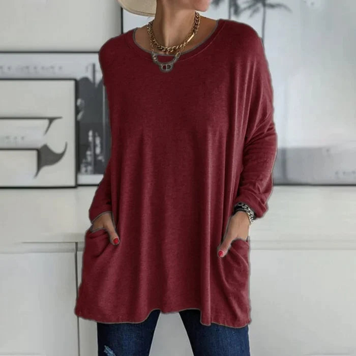 Women's Casual Loose Fit Long Sleeve Tunic | With Pockets