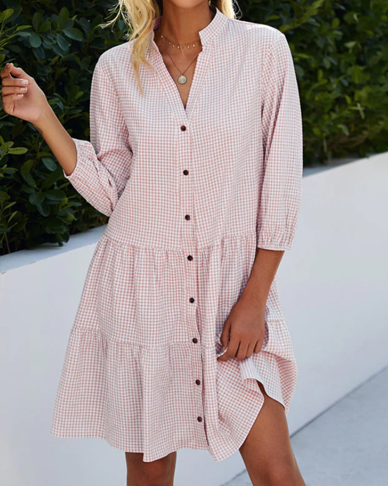 Plaid Stand Collar Dress