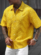 Men’s Short-Sleeve Shirt with Textured Sunflower Pattern