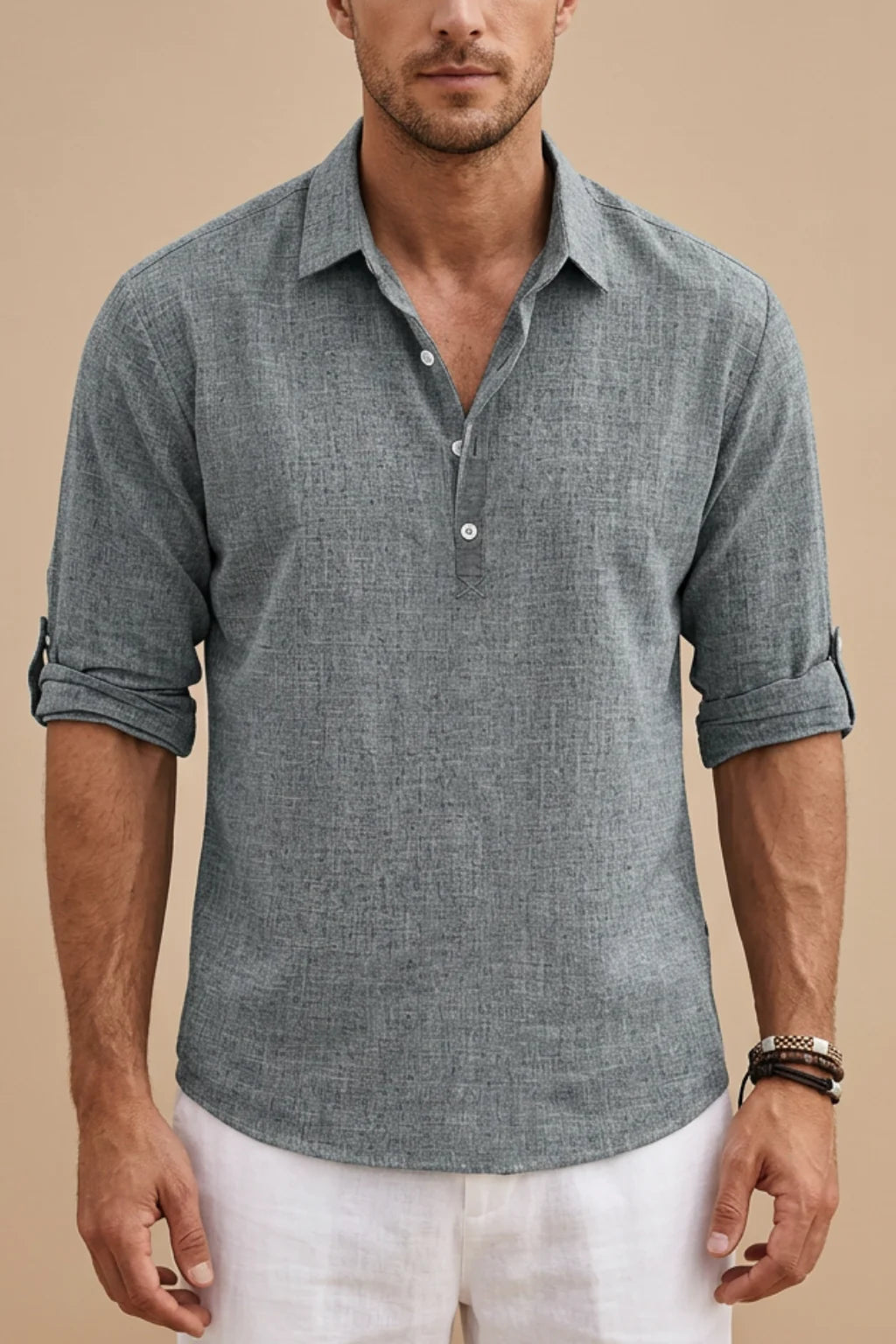 Men’s Button Neck Long Sleeve Shirt