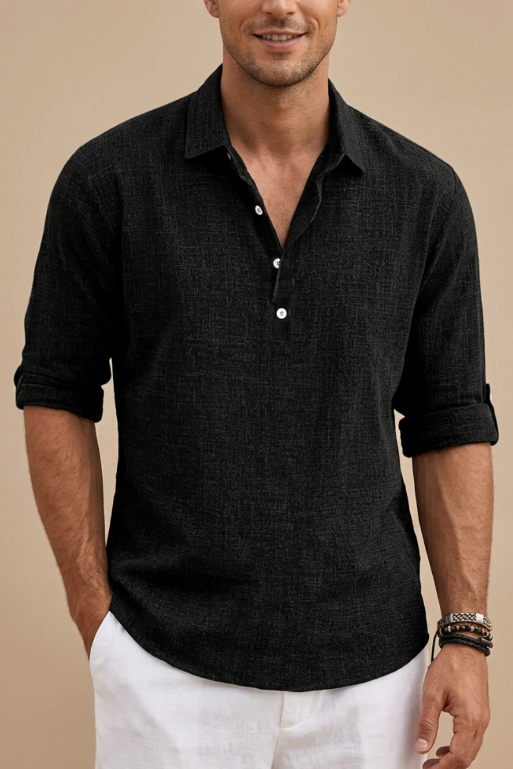 Men’s Button Neck Long Sleeve Shirt