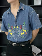Men's Floral Embroidered Short-Sleeve Shirt