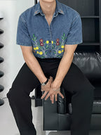 Men's Floral Embroidered Short-Sleeve Shirt