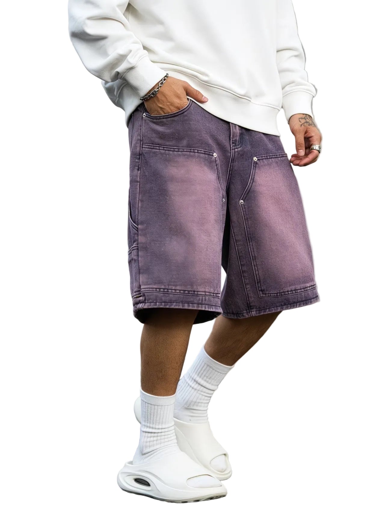 Men's Knee-Length Shorts with Faded Finish