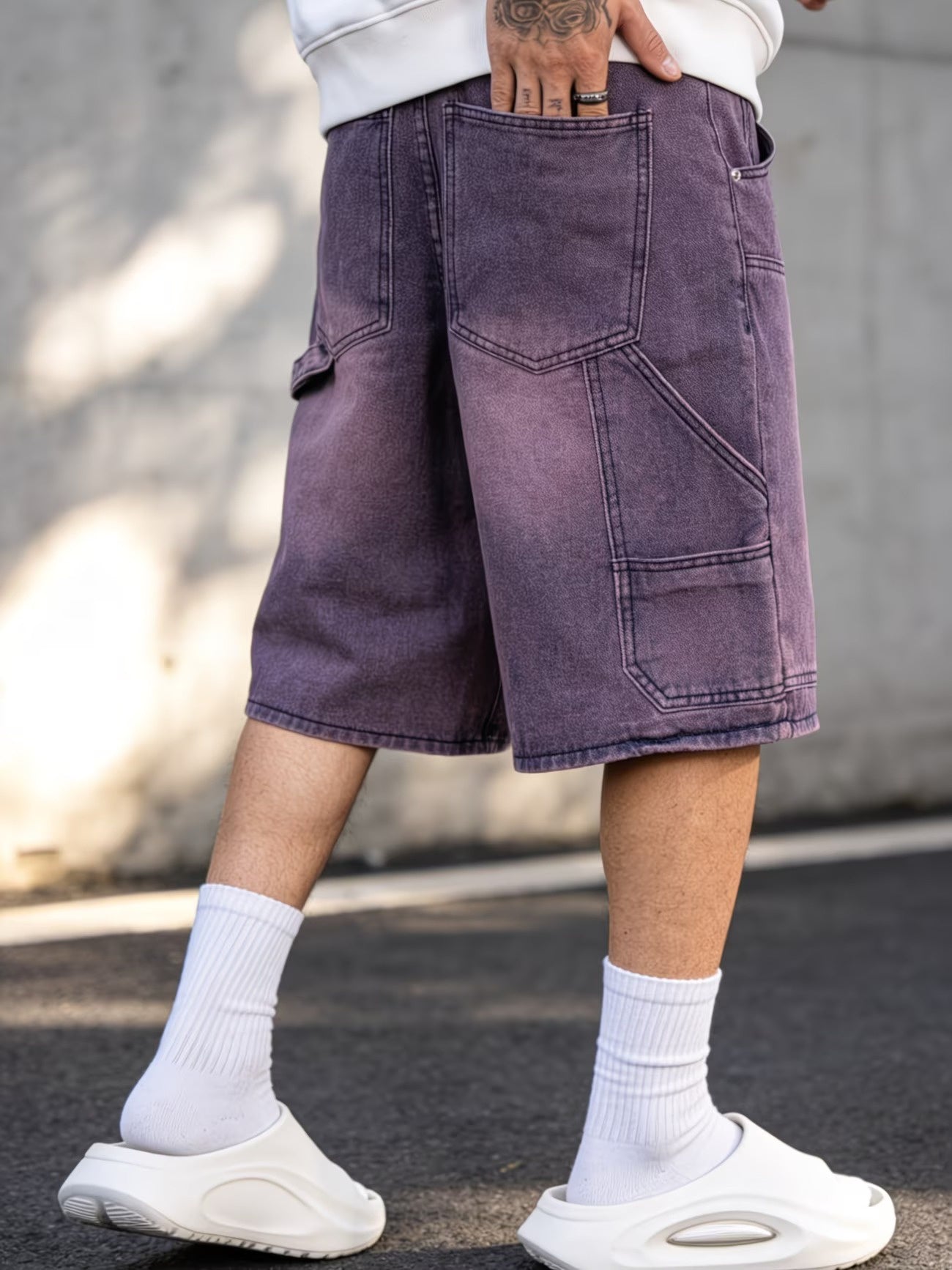 Men's Knee-Length Shorts with Faded Finish
