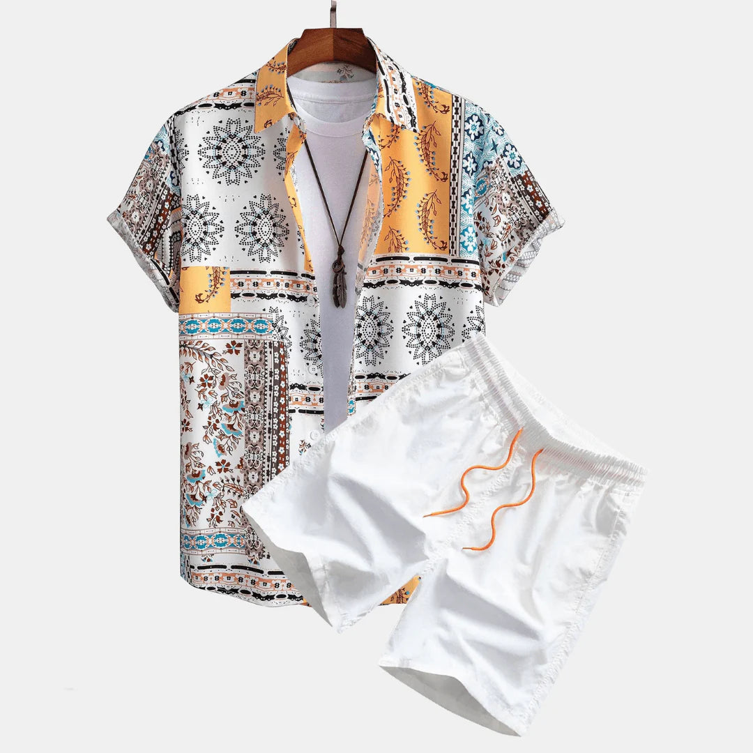 Men’s Printed Short Sleeve Shirt and Shorts Set